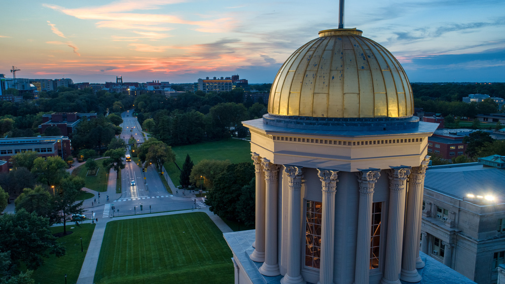 Image of Old Capitol dome from a drone